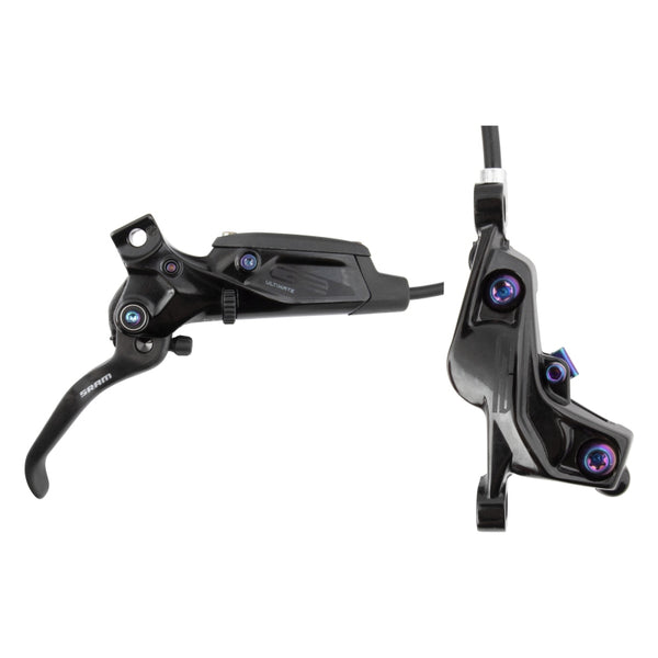 SRAM G2 Ultimate Disc Brake Lever - Rear Post Mount Carbon Lever Titanium Hardware Gloss BLK Rainbow Hardware A2