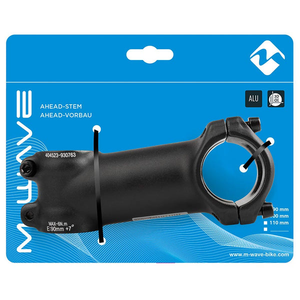 M-Wave, ST-M3.1, Stem, Diameter: 28.6mm, Length: 60mm, Steerer: 1-1/8'', ±7°, Black