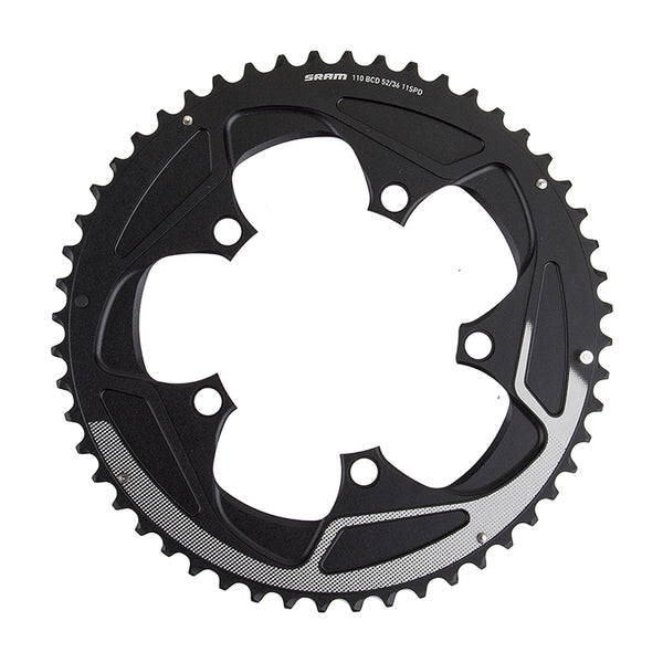 SRAM 52 Tooth 11-Speed 110mm BCD Yaw Chainring BLK Silver Trim Use 36 38T