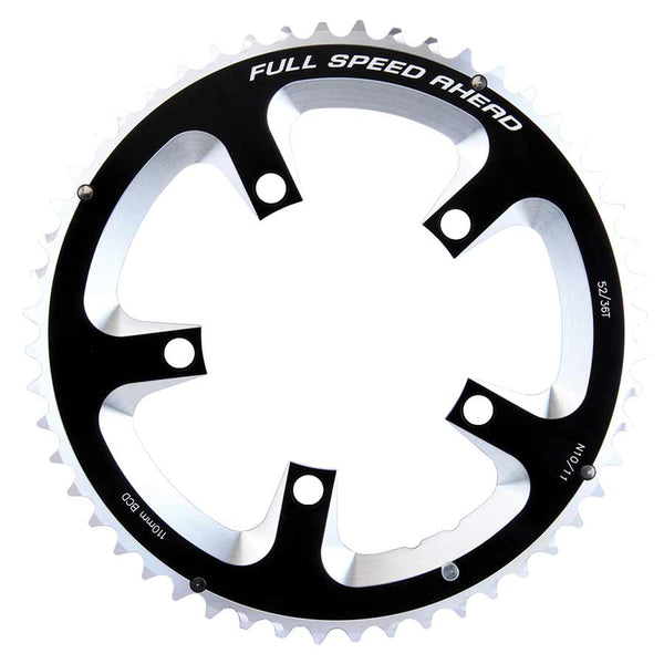 Full Speed Ahead Super Road Chainring - 52t 110 BCD 5-Bolt Aluminum N11 BLK/Silver