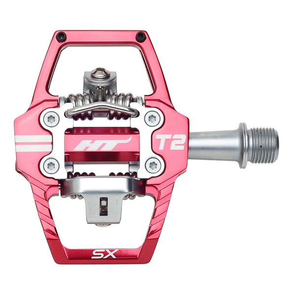 HT Components T2-SX Pedals - Dual Sided Clipless Platform Aluminum 9/16" Red