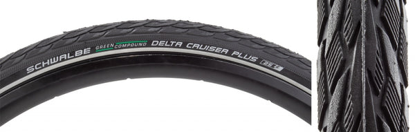 Schwalbe Delta Cruiser Plus Tire - 700 x 35 Clincher Wire BLK/Reflective Active Line PunctureGuard Green Compound E-25