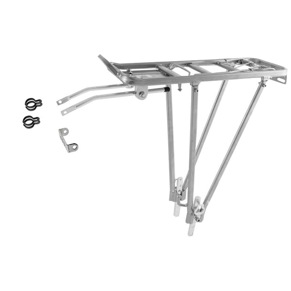 M-Wave, Screw-On II A, Rear rack with spring clamp, Silver, Fits 24'' to 28'', Max load 55lbs, SIlver