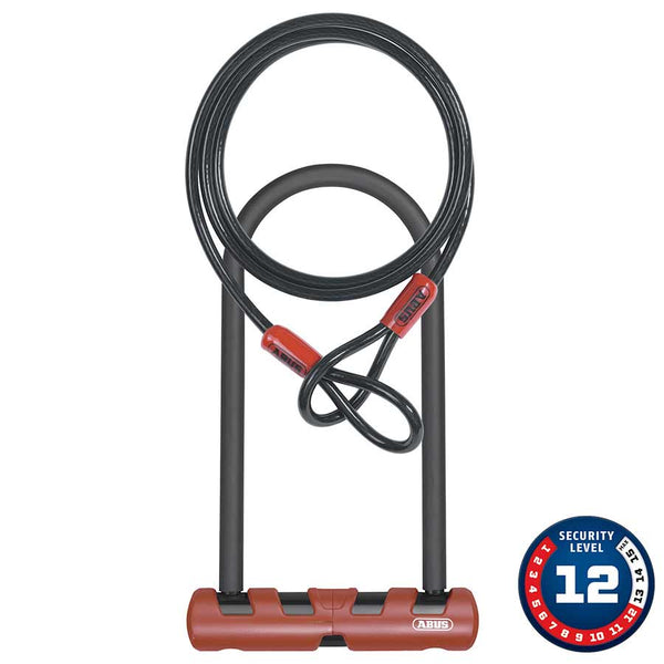 Abus, Ultimate 420 + Cable, U-Lock, Key, 14mm, 16.0cm x 23.0cm, 6.3'' x 9'', USH, Red; Cable; 10mm, 120cm, 4'