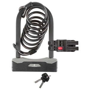 M-Wave, B&S, U-Lock, Key, 106x188mm, Thickness in mm: 15mm, With 8mm x 180cm cable, Black