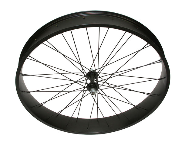 26 X 4.00 FAT ALLOY FRONT WHEEL 36 SPOKE 14GBLACK 3/8 AXLE SINGLE WALL BLACK,