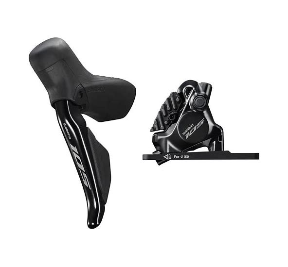 Shimano 105 ST-R7170-L Di2 Shift/Brake Lever with BR-R7170 Hydraulic Disc Brake Caliper - Front, 2x, Flat Mount with Fork Adaptor, Black